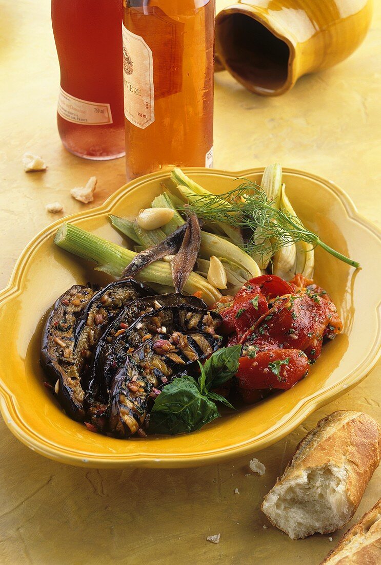 Platter of grilled vegetables with anchovies