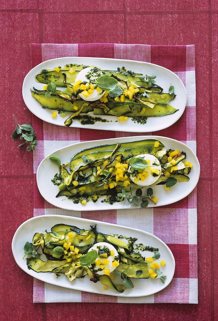 Courgettes with fresh goat's cheese and herb vinaigrette