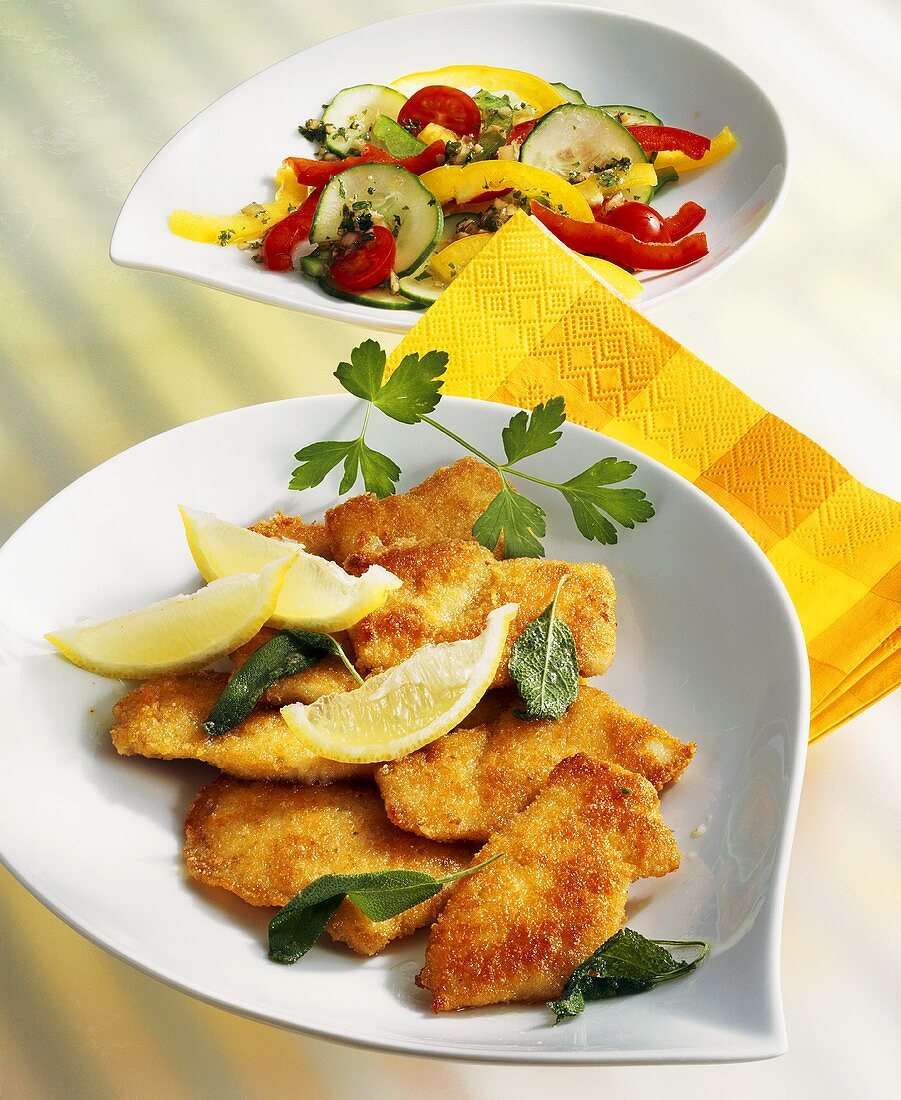 Chicken escalopes with pepper salad