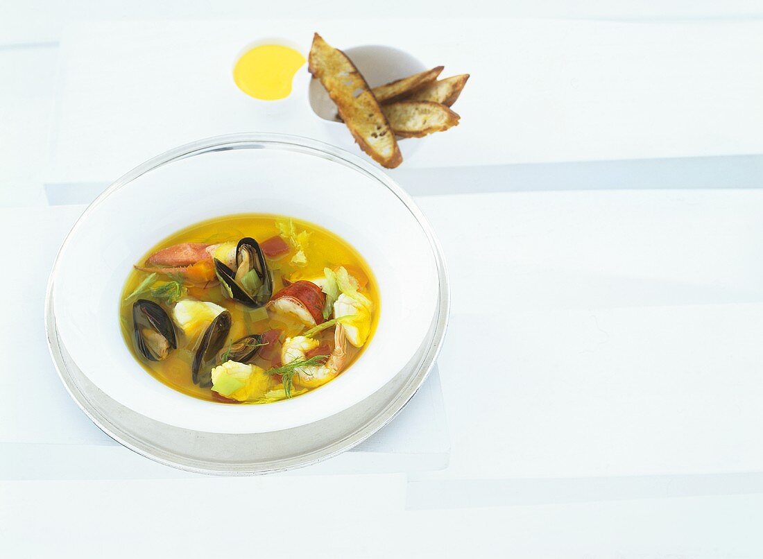 Bouillabaisse of North Sea fish with aioli and toasted bread