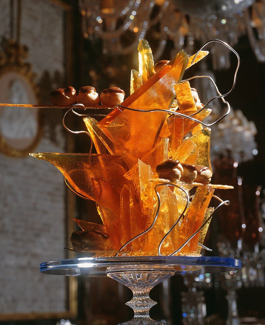 Caramel glass as a table or buffet decoration