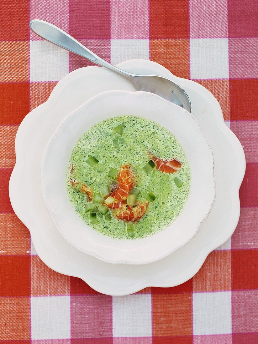Cucumber soup with salmon