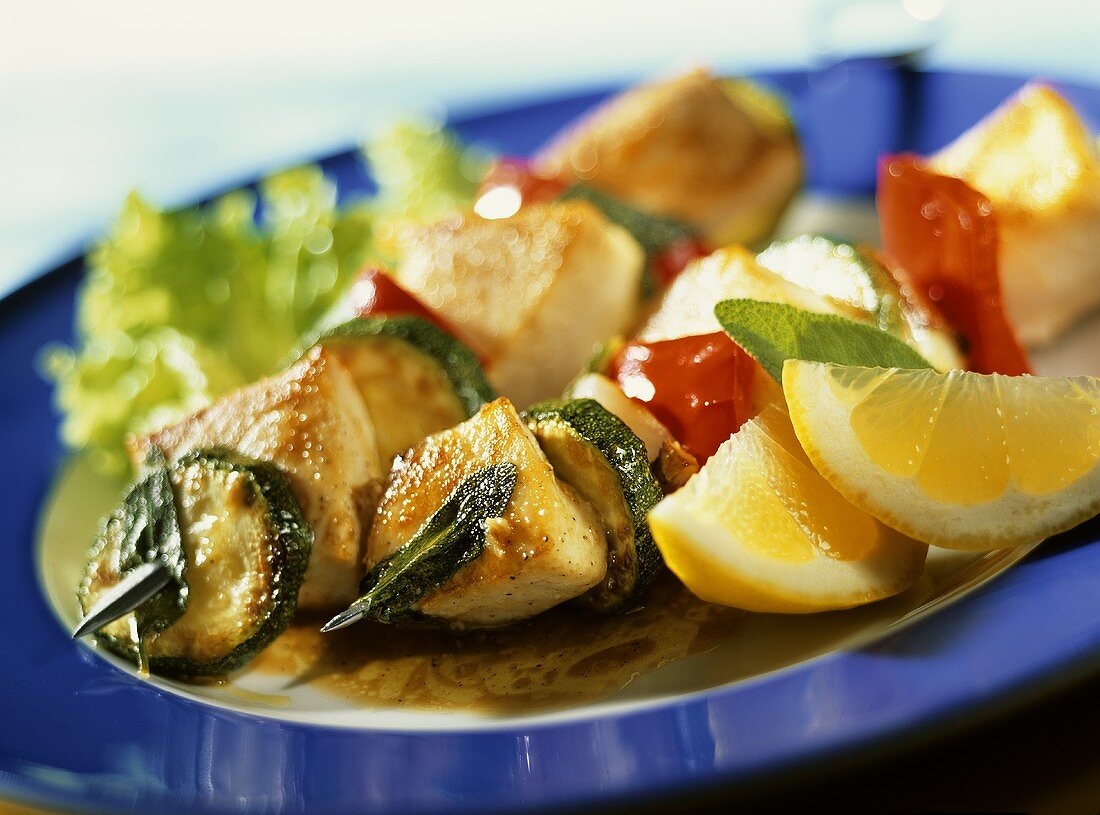 Swordfish and vegetable kebabs