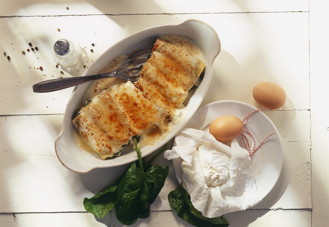 Cannelloni ricotta e spinaci (Gefüllte Nudelrollen, Italien)