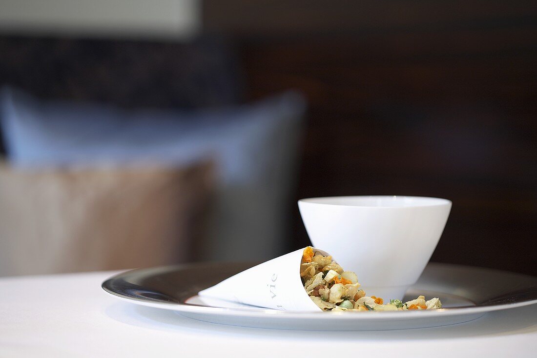 Vegetable muesli and a milk bowl