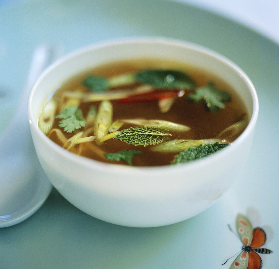 Asian lemon grass soup with spring onions