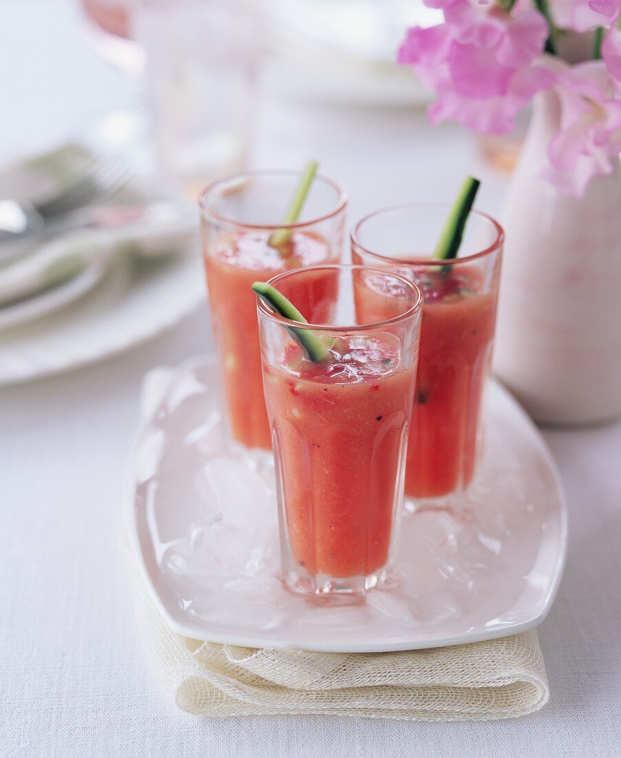 Glasses of gazpacho