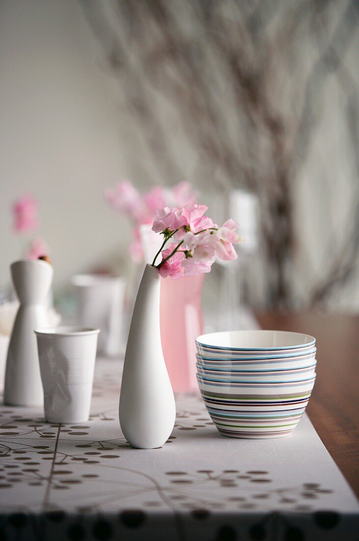 A painted table laid for spring