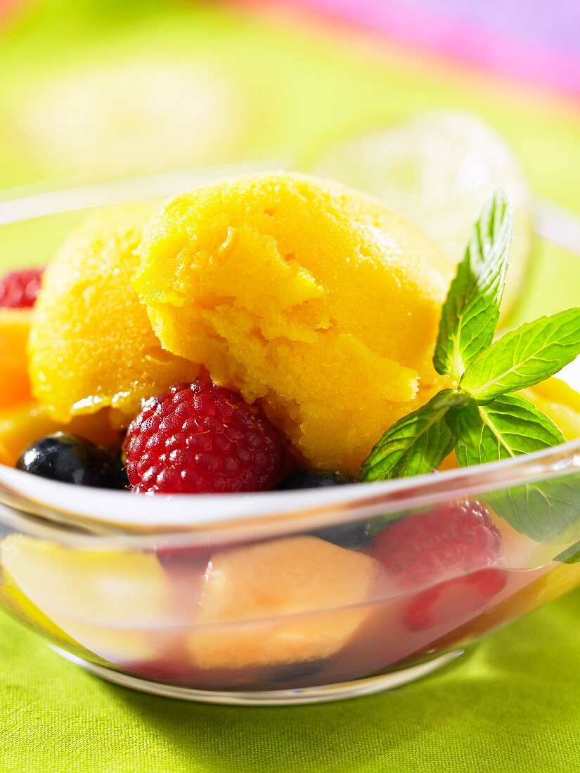 Compote with fruit sorbet