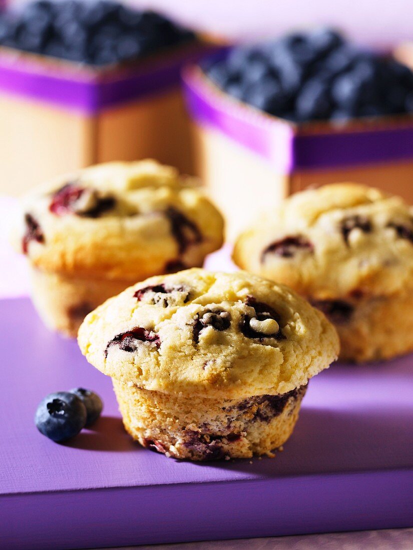Blueberry muffins and fresh blueberries