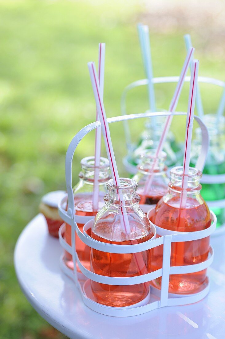 Strawberry drinks in bottles