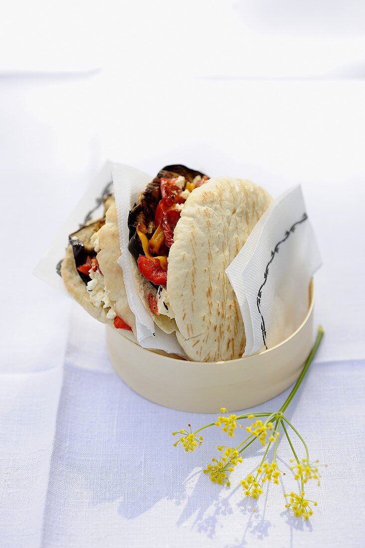 Pita bread with grilled vegetables and feta