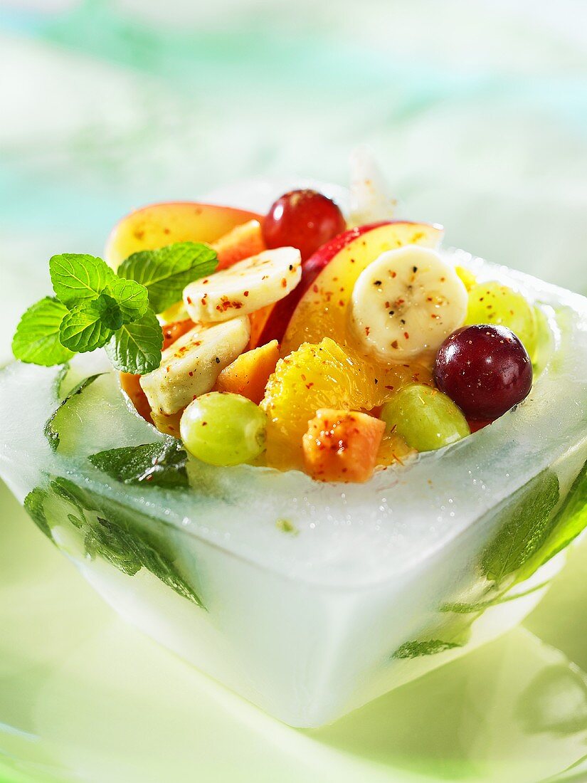 Fruit salad in an iced bowl