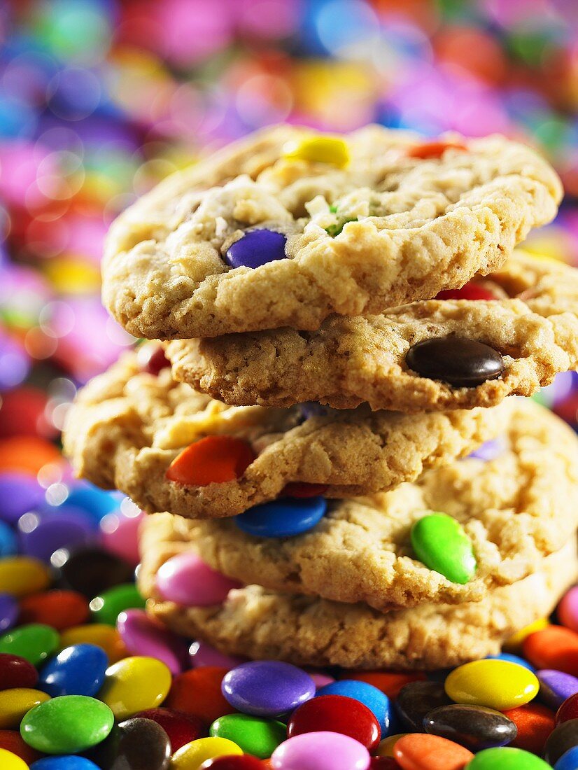 Oat cookies with colourful chocolate beans