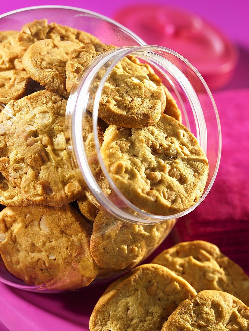 Butterscotch cashew nut cookies in a jar