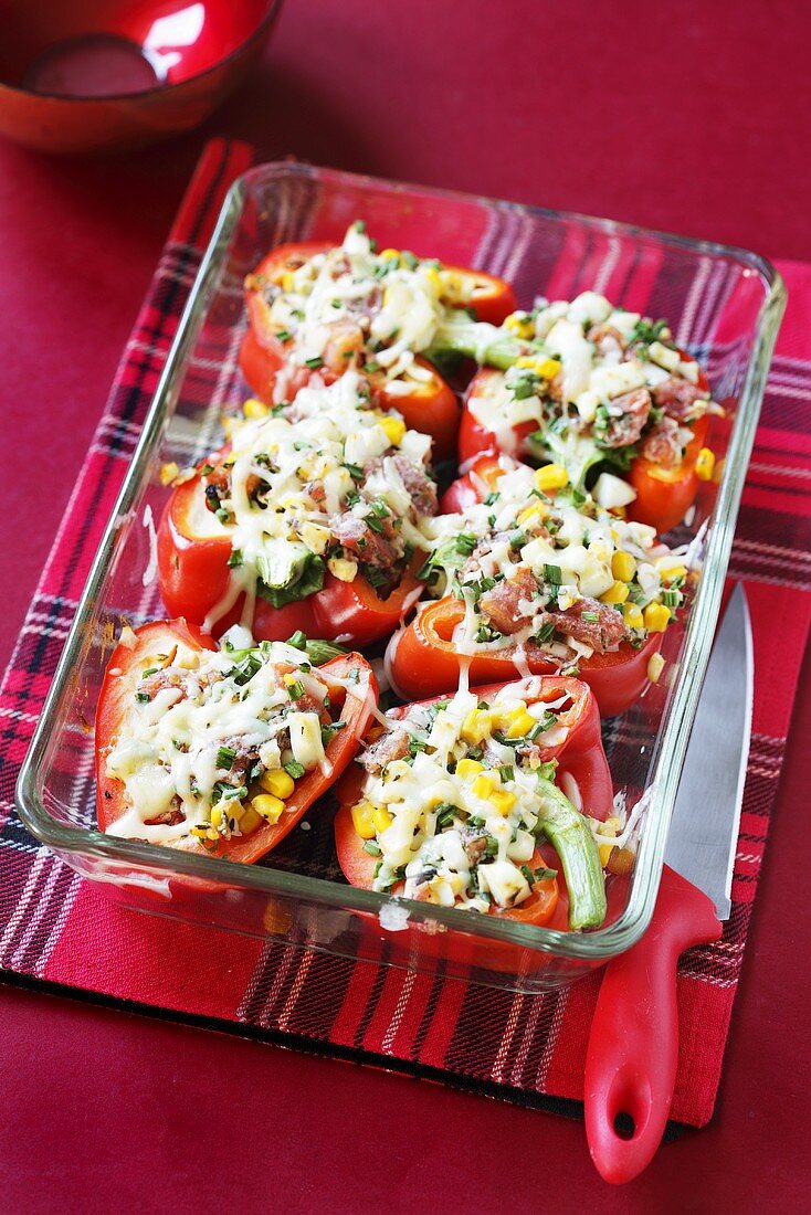 Stuffed peppers in a baking dish