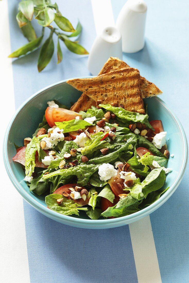 Spinatsalat mit Ziegenfrischkäse und Toast