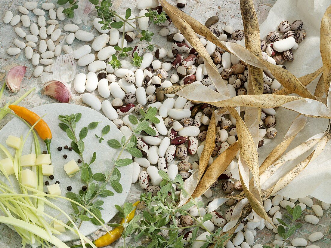 An arrangement of dried beans