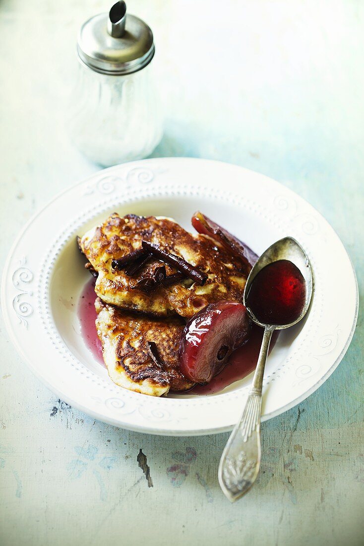 Pancakes with red wine apples