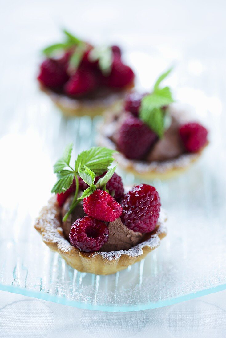 Schokotörtchen mit Himbeeren