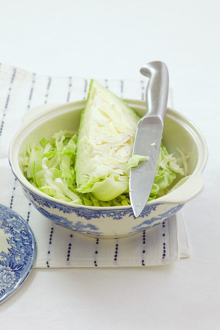 White cabbage, partially chopped