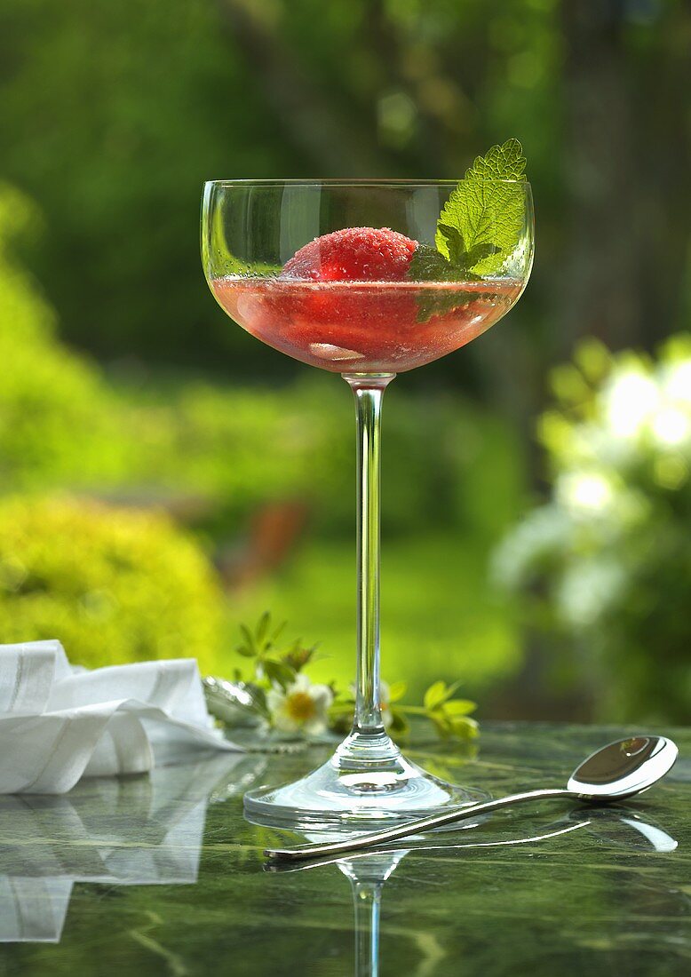 Champagne with strawberry sorbet
