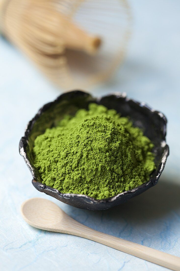 Matcha tea powder in a bowl