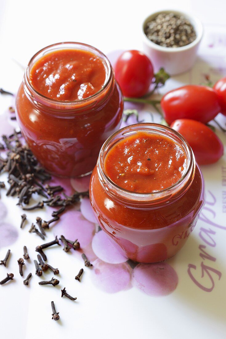 Homemade kethcup in two jars