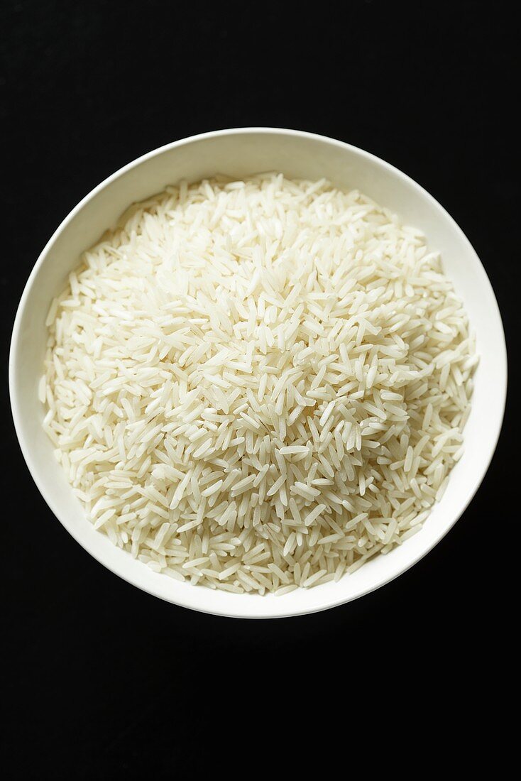 Basmati rice in dish from above