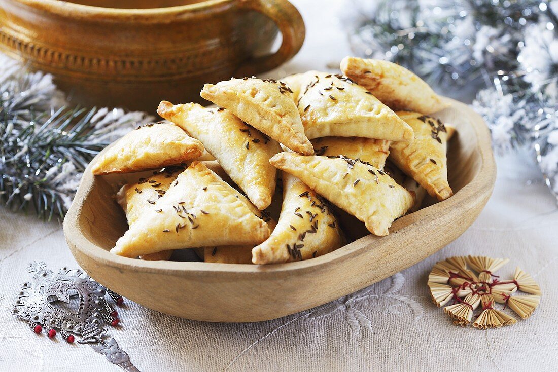 Spicy dough parcels with caraway (Polish ravioli eaten at Christmas)
