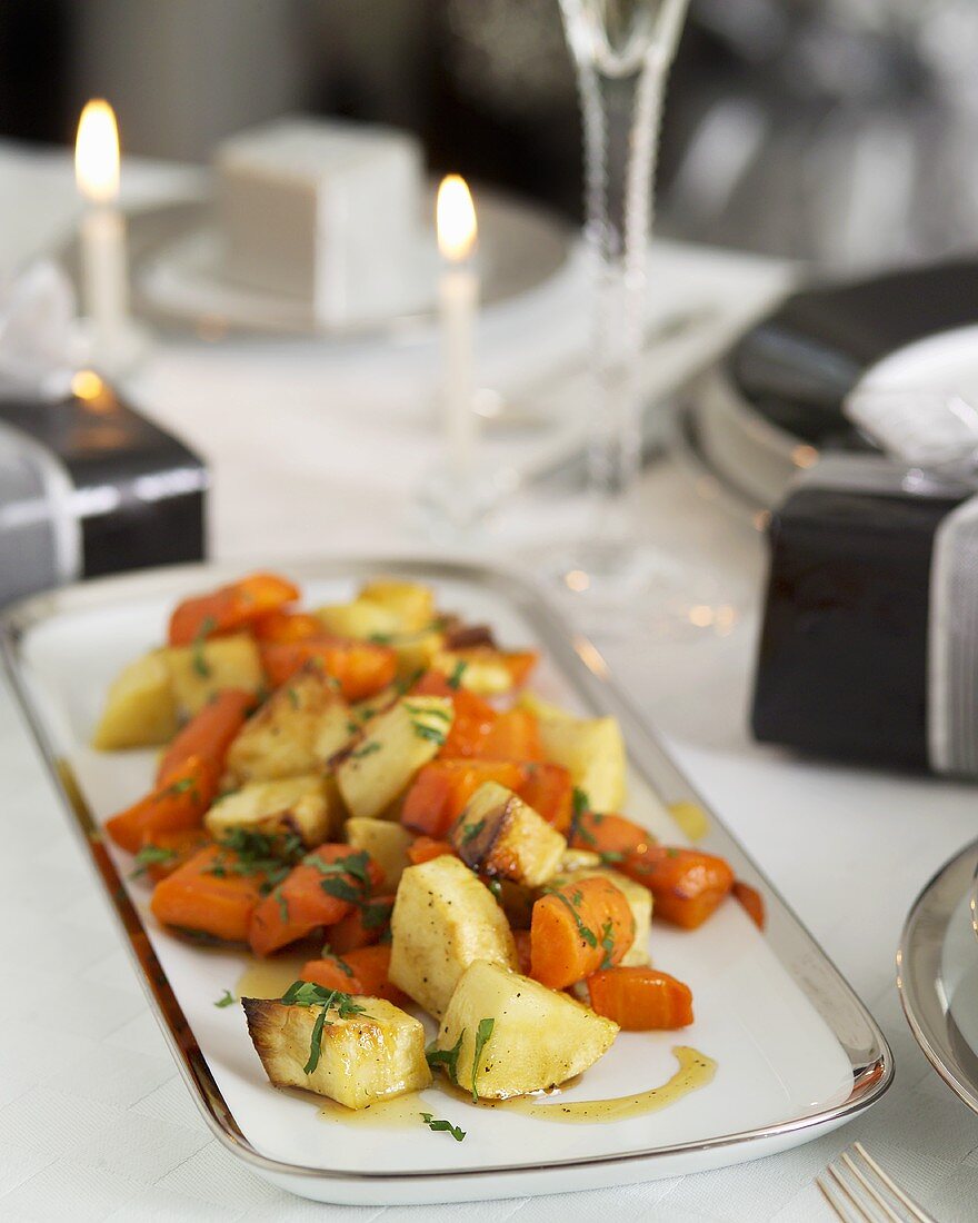 Oven-baked root vegetables