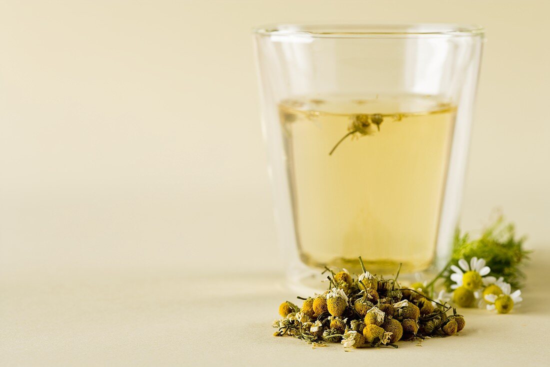 Chamomile tea and chamomile flowers