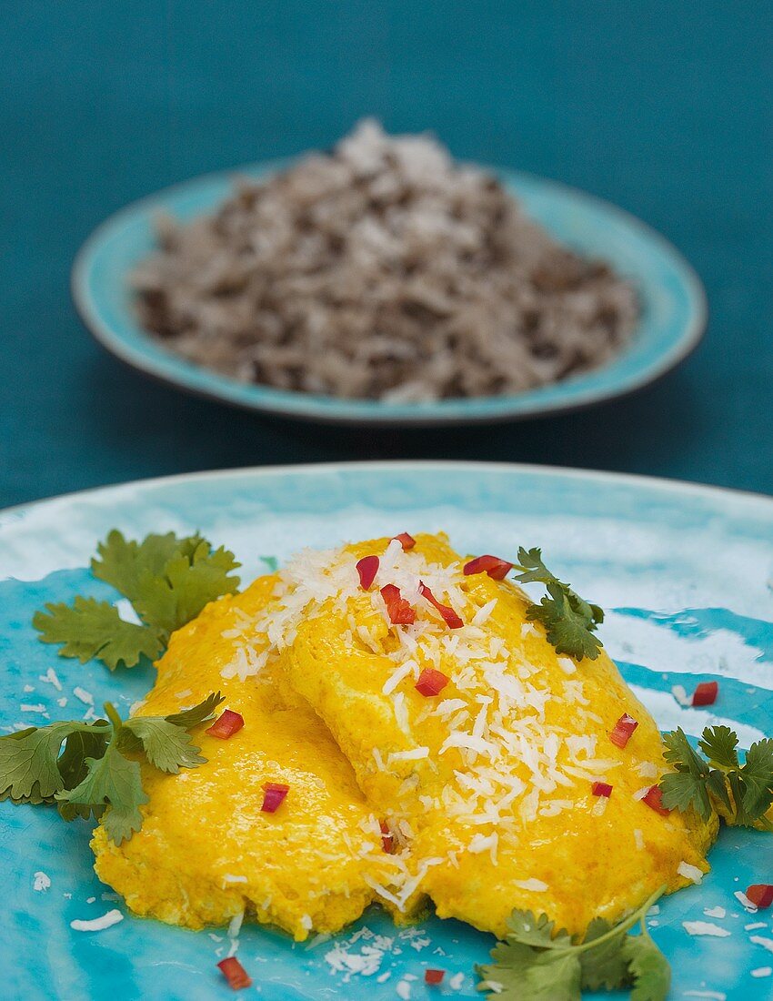 Fish in yoghurt sauce with coconut, coriander, chilli