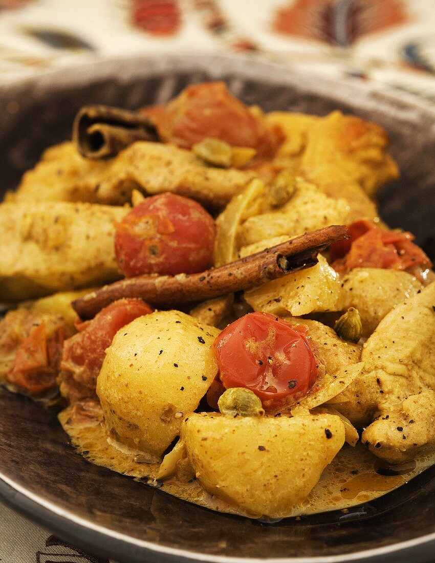 Hähnchen mit Kartoffeln und indischen Gewürzen