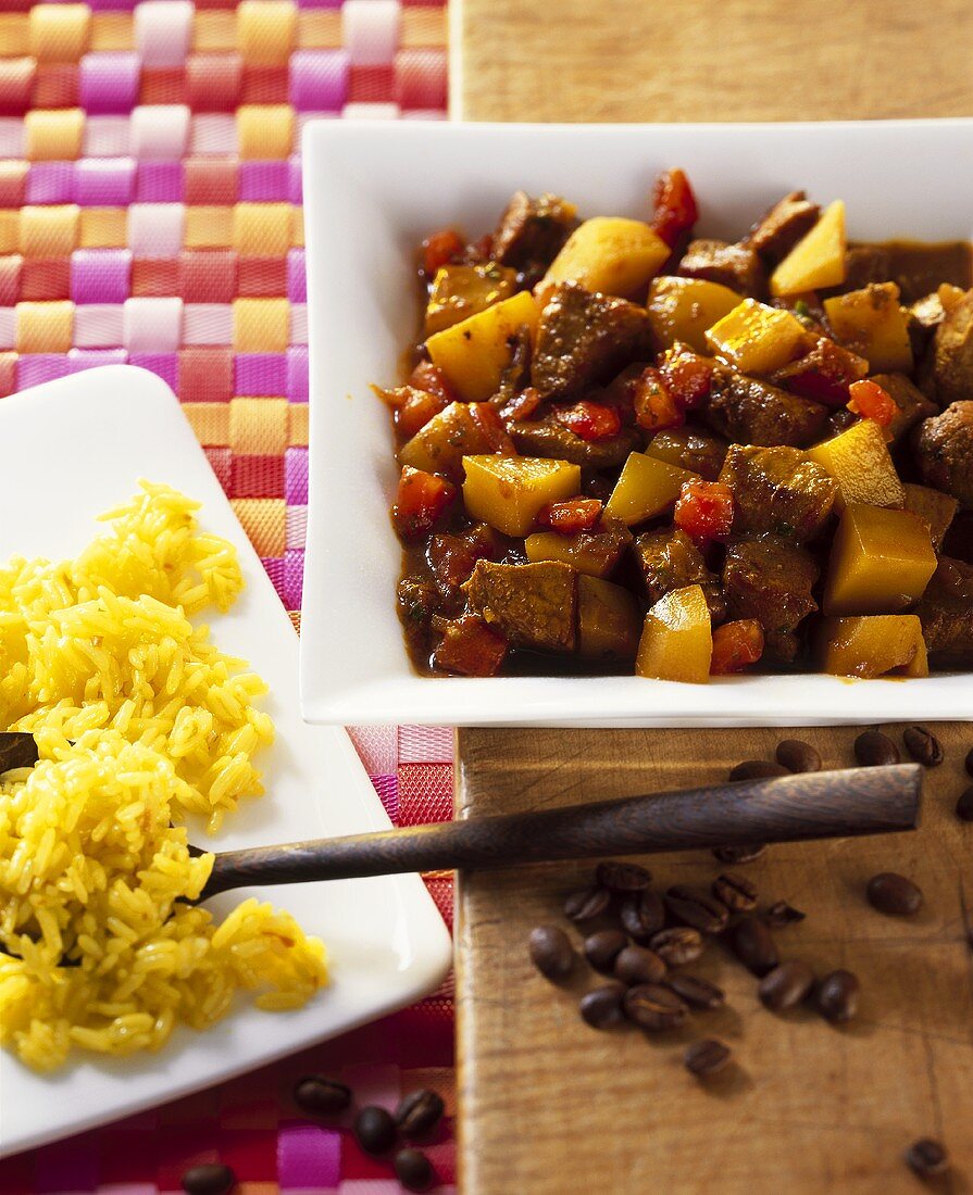 Pork curry with coffee and turmeric rice