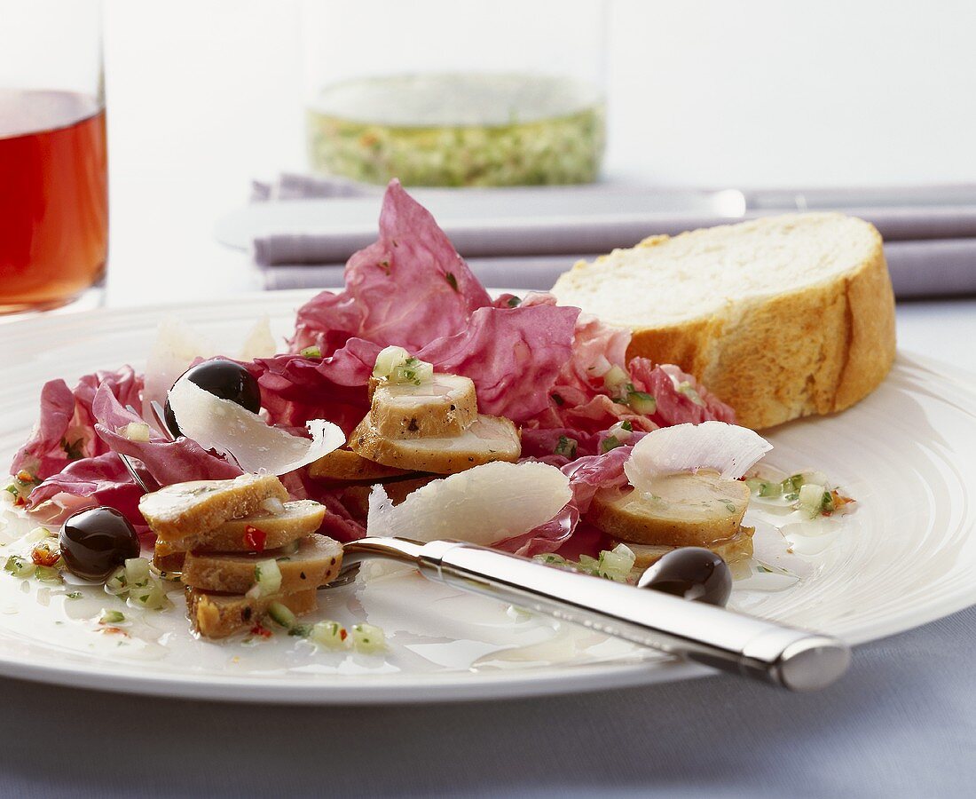 Radicchio with fried rabbit fillet