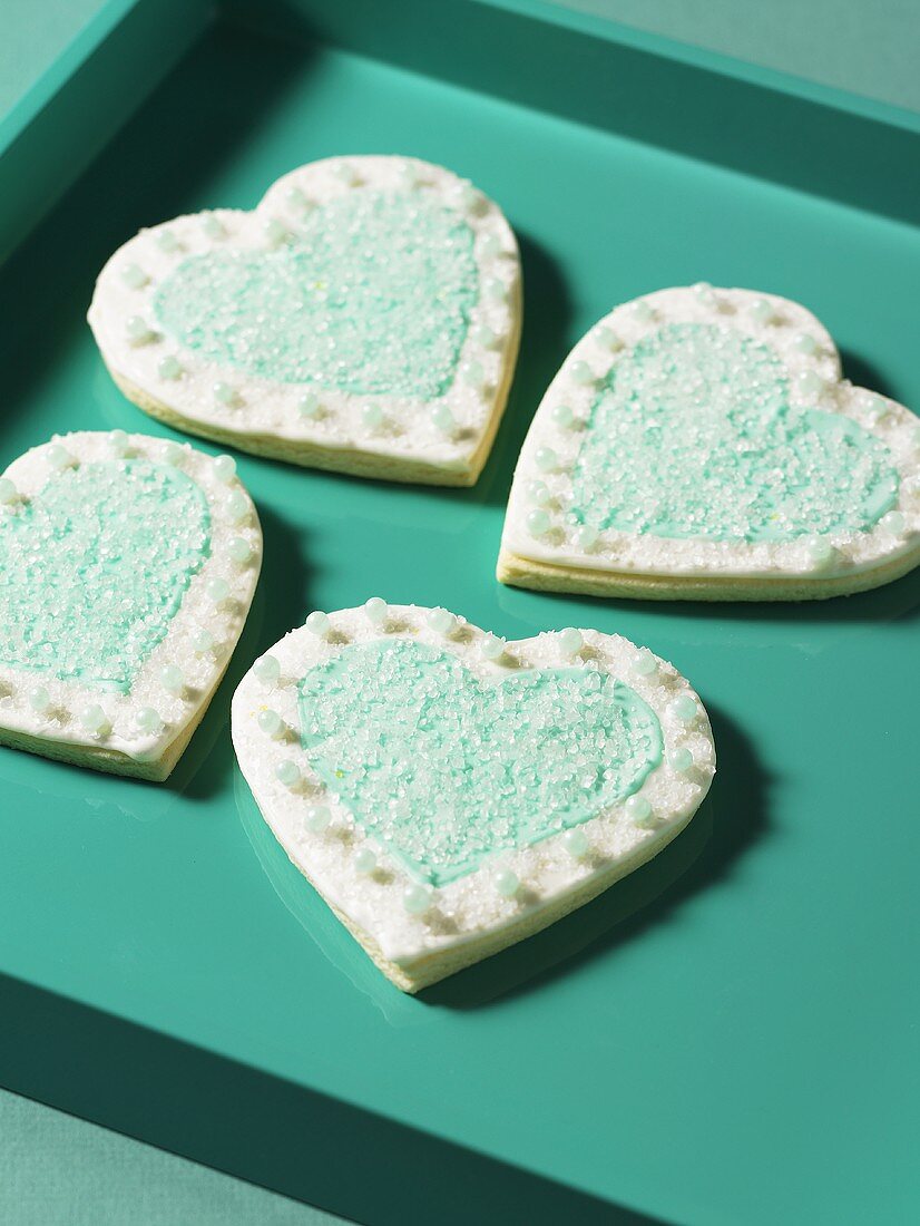 Heart-shaped biscuits with sanding sugar