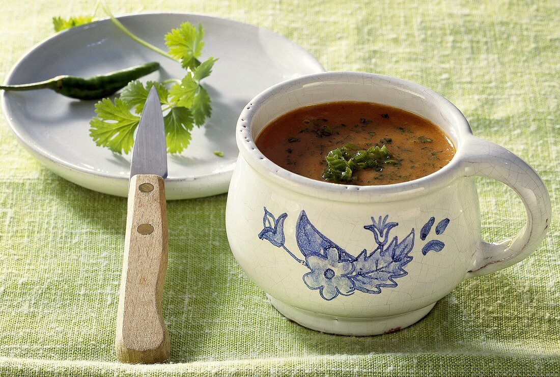 Spicy tomato soup with coriander and chilli