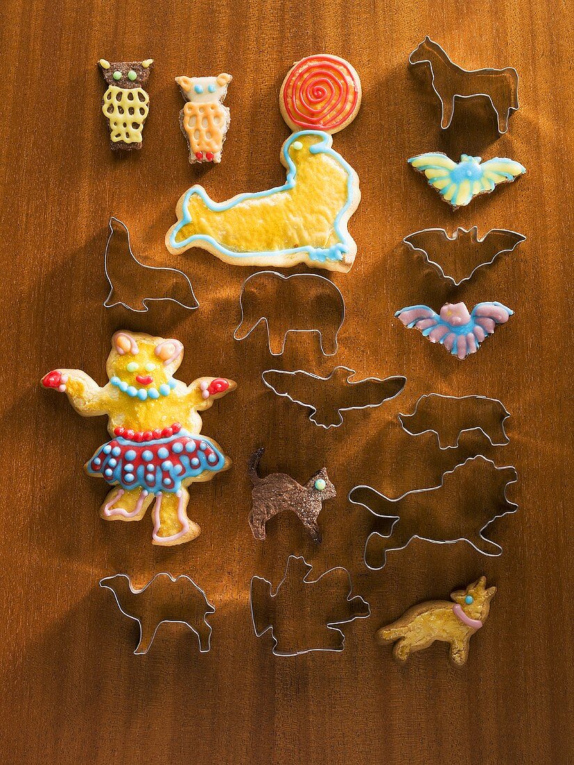 Colourful animal biscuits with cutters