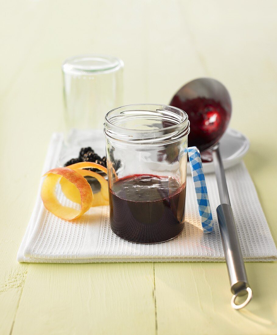 Blackberry, elderberry and apple jelly in jar
