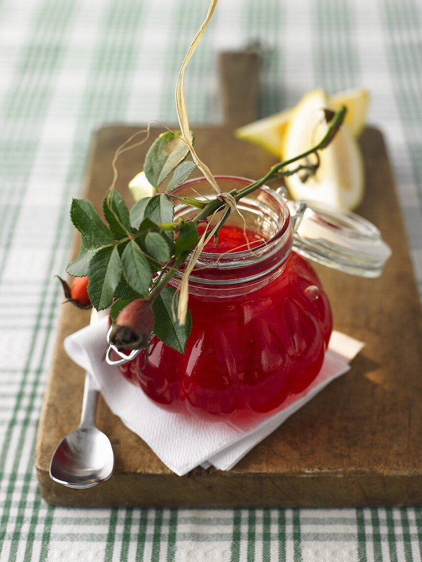 A jar of rose hip jelly