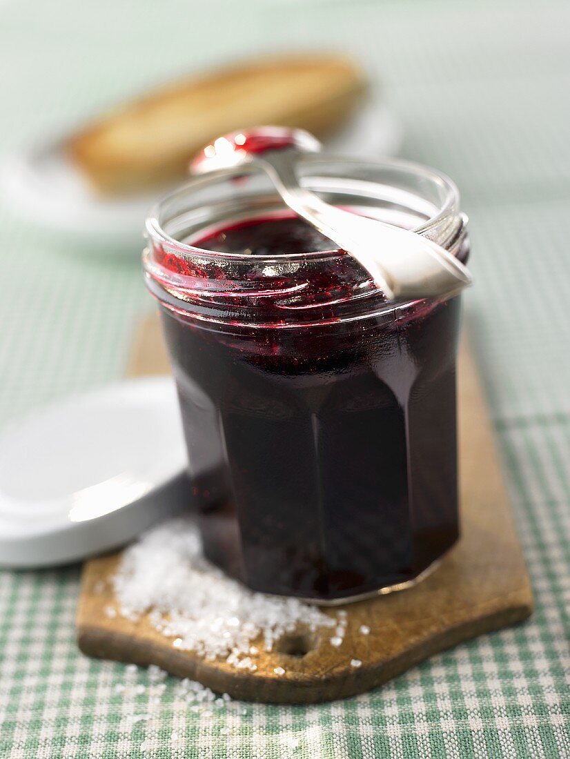 Blackcurrant jam in a jar