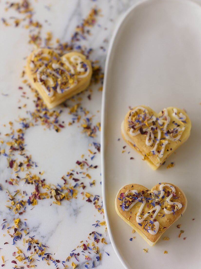Heart-shaped biscuits with flowers