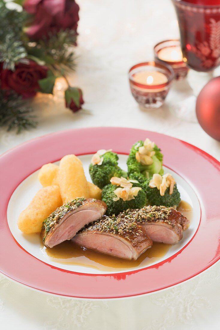 Goose breast with potato croquettes & broccoli (Christmas)
