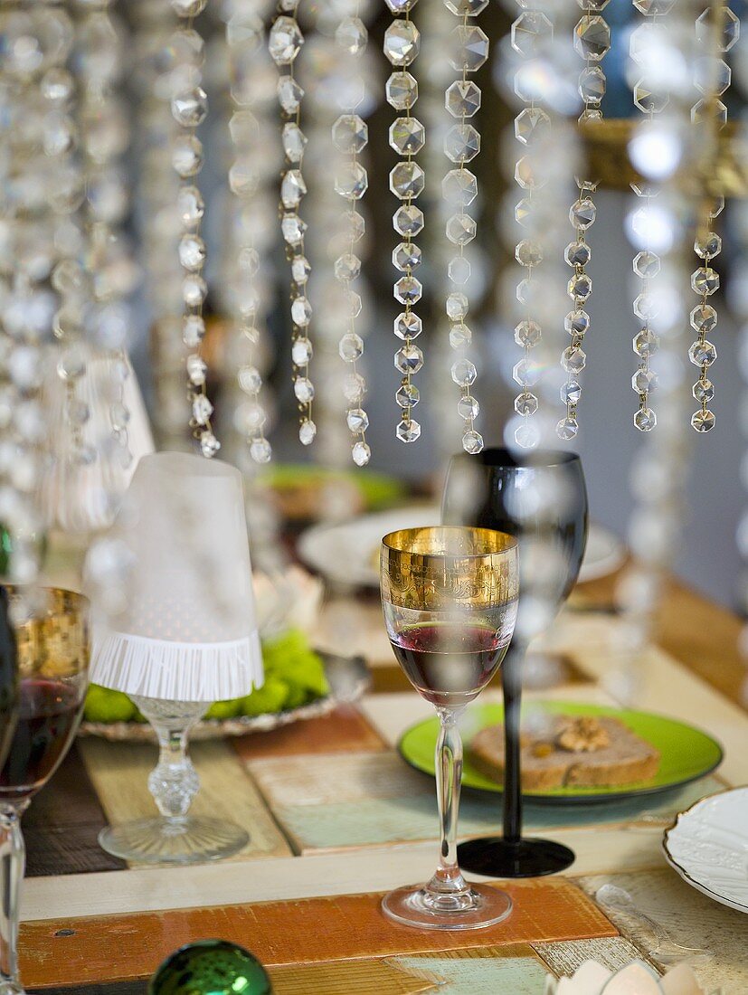 Laid table with wine and appetisers