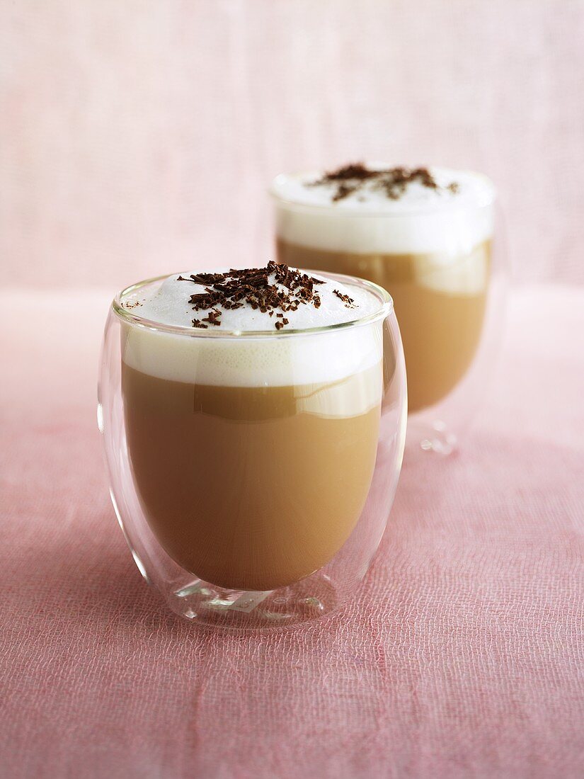 Baileys with milk foam and grated chocolate