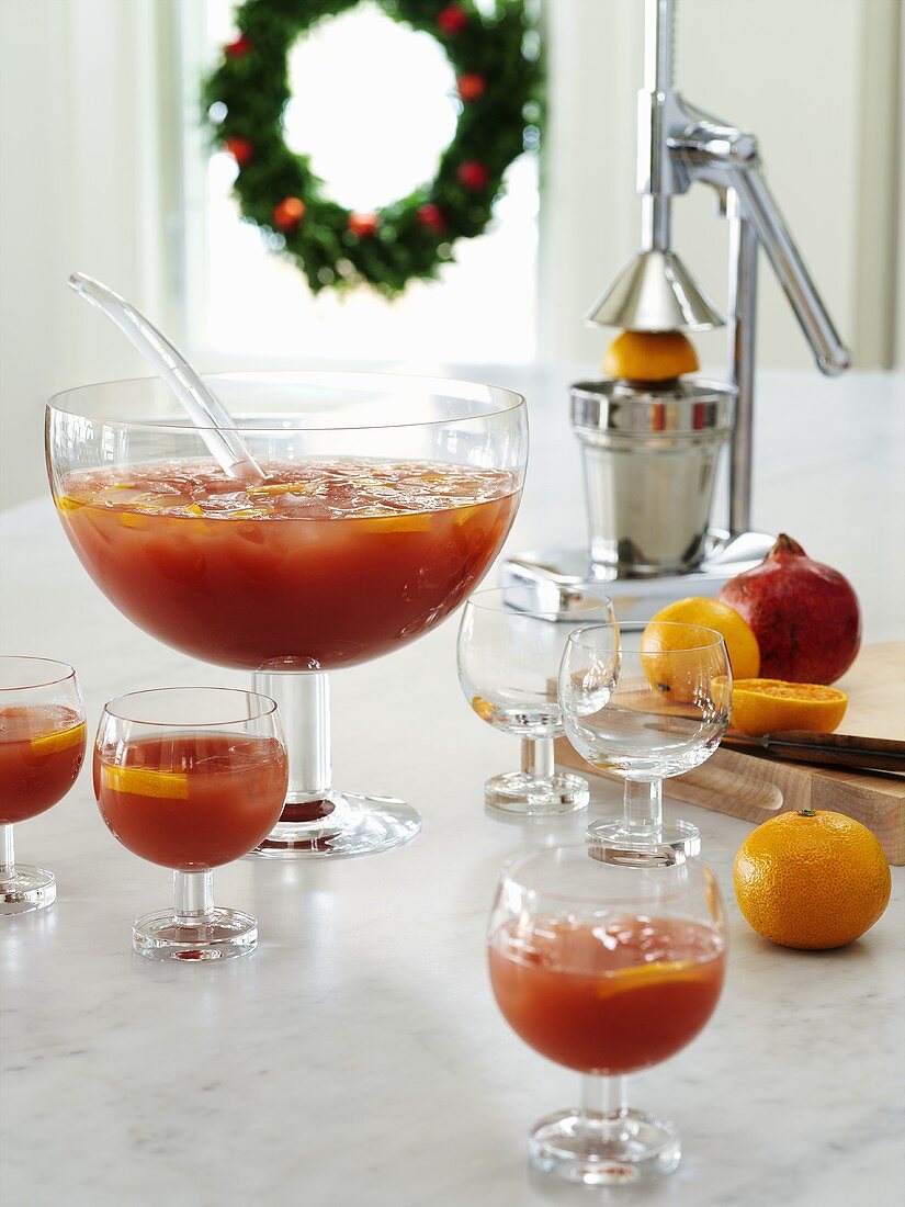 Pomegranate punch with tangerines for Christmas