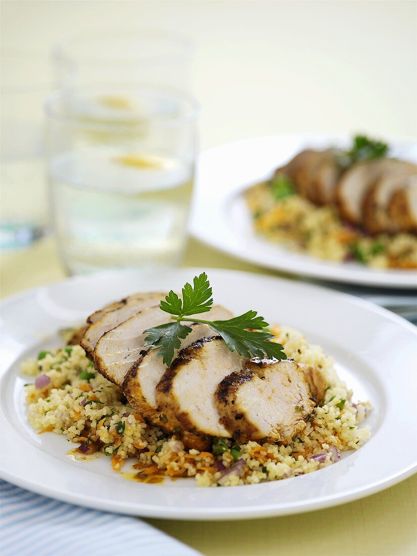 Chicken breast on couscous (Morocco)