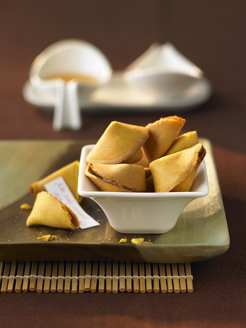 A dish of fortune cookies
