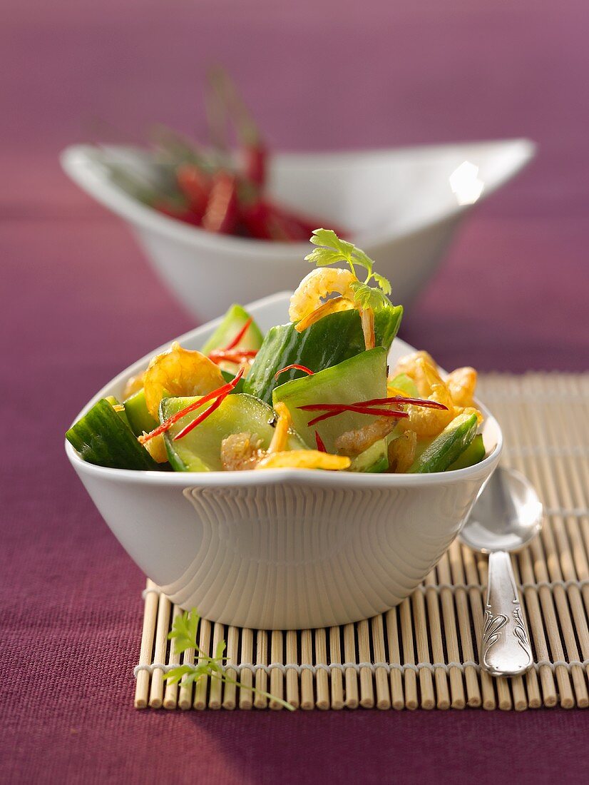 Dried prawns with cucumber and chilli